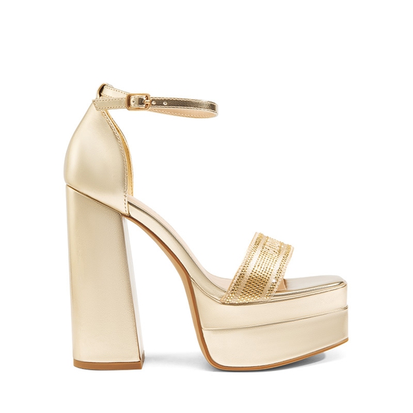 Rhinestone High-heel Platform Sandals - GOLD - 3